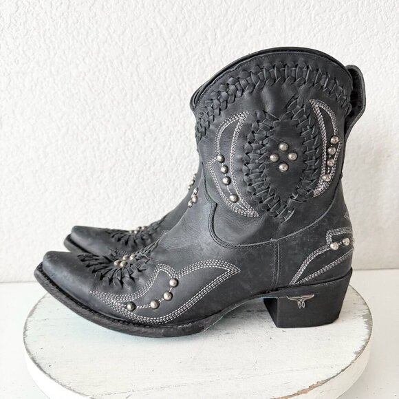 Lane COSSETTE Womens Black Cowboy Bootie 8 Western Cowgirl Short Ankle Boots - Picture 4 of 12